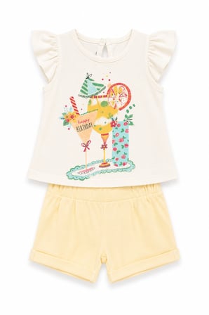 %100 Pamuk Kız Bebek Çocuk Şortlu Takım 372276
