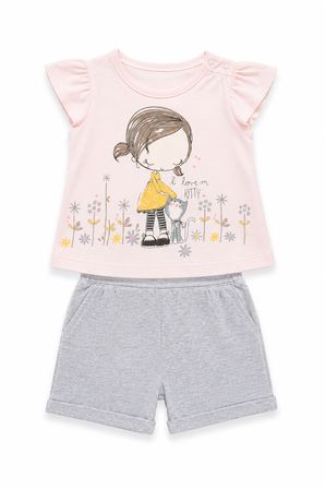 %100 Pamuk Kız Bebek Çocuk Şortlu Takım 372279