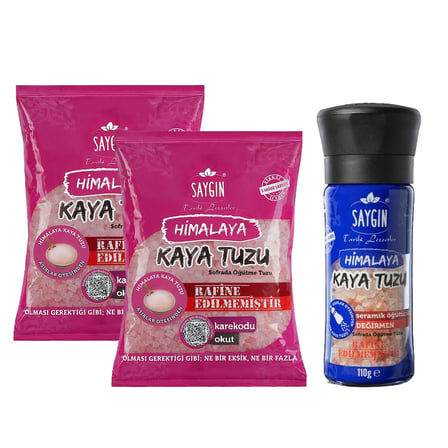 Saygın Himalaya Kaya Tuzu - Sofrada Öğütme 500 gr 2 Adet + Değirmen 110 gr