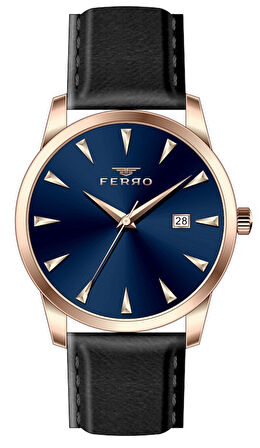 Ferro F11368B-R3 Quartz Deri Siyah Lacivert Kadran 41 mm Erkek Kol Saati