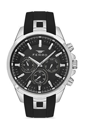 Ferro FM11379DWT-J Quartz Çelik Silikon Siyah 46 mm Erkek Kol Saati