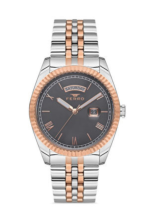 Ferro F11130A-E4 Quartz Çelik Rose/Gri Gri Kadran 41 mm Erkek Kol Saati