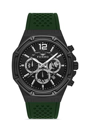 Ferro Quartz Silikon Yeşil Siyah Kadran 44 mm Fonksiyonları Aktif Erkek Kol Saati