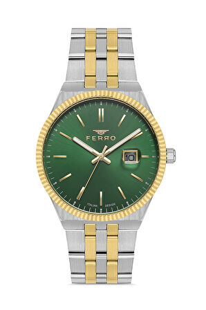Ferro F11569AWT-D6 Quartz Çelik Altın/Gri Yeşil Kadran 40 mm Erkek Kol Saati