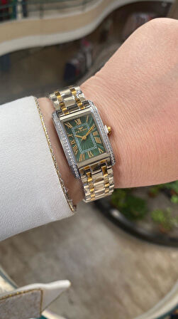 Ferro Quartz Çelik Altın/Gri Yeşil Kadran 22 mm Kadın Kol Saati