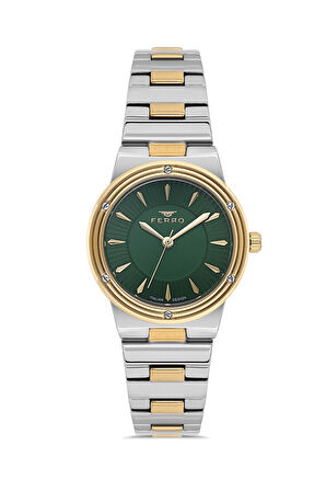 Ferro FL21586AWT-D6 Quartz Çelik Altın/Gri Yeşil Kadran 31 mm Kadın Kol Saati