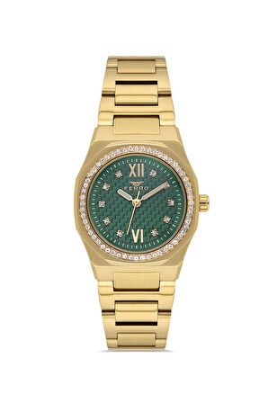 Ferro FL21616AWT-B6 Quartz Çelik Altın Rengi Yeşil Kadran 27 mm Kadın Kol Saati