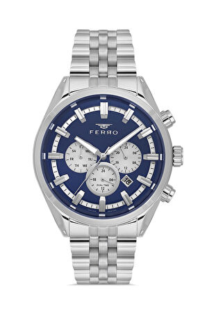 Ferro FM11507A-A3 Quartz Çelik Gri Lacivert Kadran 41 mm Erkek Kol Saati