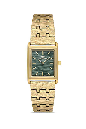 Ferro FL21599AWT-B6 Quartz Çelik Altın Rengi Yeşil Kadran 22 mm Kadın Kol Saati