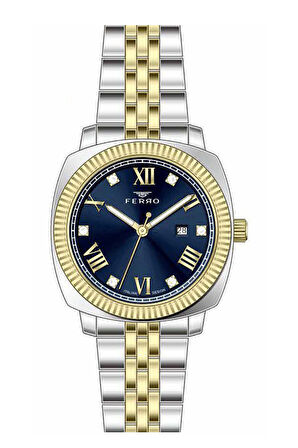 Ferro FL21625AWT-D3 Quartz Çelik Altın/Gri Lacivert Kadran 32 mm Kadın Kol Saati