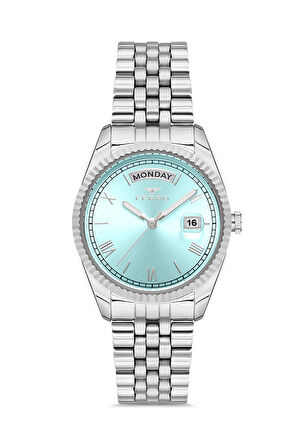 Ferro FL21131A-A15 Quartz Çelik Gri Turkuaz Kadran 35 mm Kadın Kol Saati