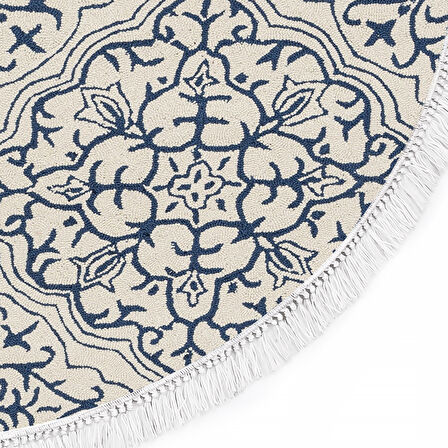 Dekoreko İnci Halı Dijital Saçaklı Yuvarlak 1906 Desen 1