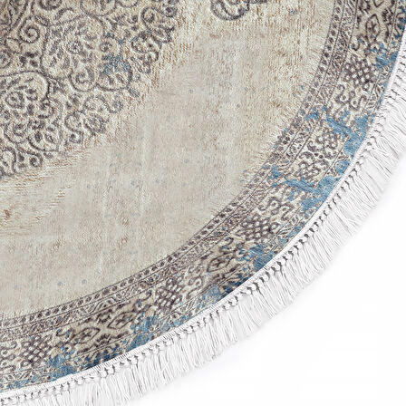 Dekoreko İpek Halı Dijital Saçaklı Yuvarlak 1828 Desen 1