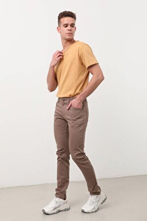 Erkek Jesus Slim Fit Gabardin Pantolon Kahverengi