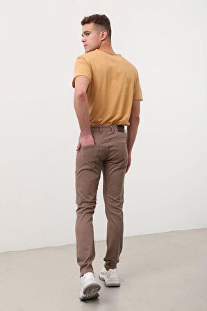 Erkek Jesus Slim Fit Gabardin Pantolon Kahverengi