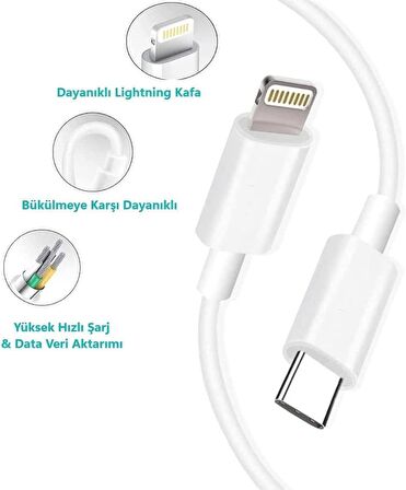 inovaxis Apple iPhone Uyumlu 20W Usb-C Güç Adaptörü + Usb-C Lightning Şarj Kablosu Seti 1 Metre