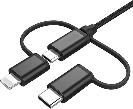 Awetron Apple Mfi Lisanslı Lightning + Type-C + Micro Usb 3'lü Hasır İp Kablo 1,5metre