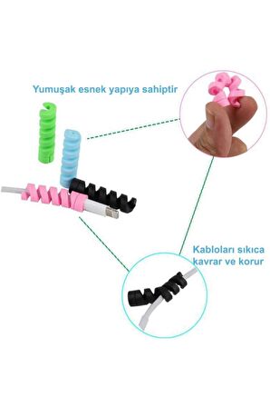 Spiral Silikon Set Şarj Kablosu Kulaklık Kablosu Koruyucu