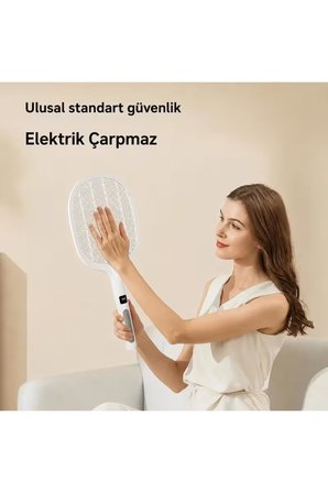 Dijital Ekranlı Standlı Şarjlı Mor Işıklı  USB Type-C Elektrikli Sivrisinek Öldürücü El Tipi Sinek Raketi Siyah