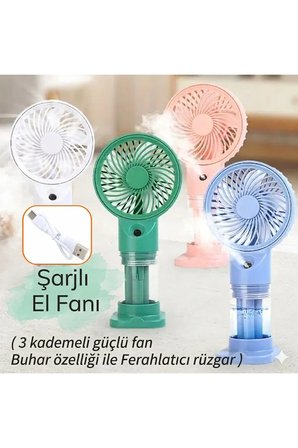 Su Buharlı Şarjlı 3 Hızlı Standlı Mini Fan Vantilatör
