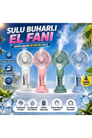 Su Buharlı Şarjlı 3 Hızlı Standlı Mini Fan Vantilatör