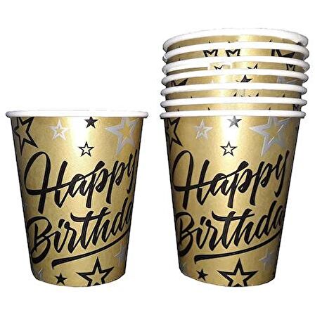 Gold Siyah Doğumgünü Karton Bardak 8li