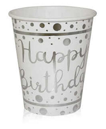 Bardak Happy Birthday Varakli Beyaz ( 6 Adet )