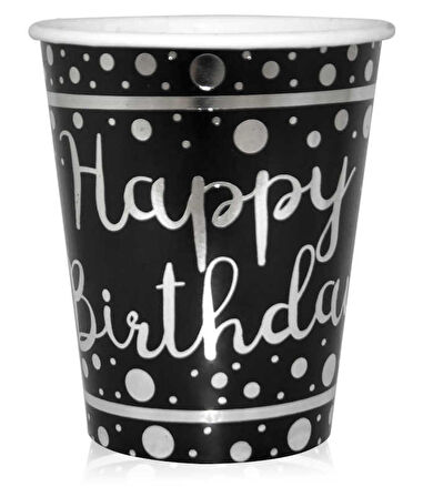 Bardak Happy Birthday Varakli  Siyah ( 6 Adet )