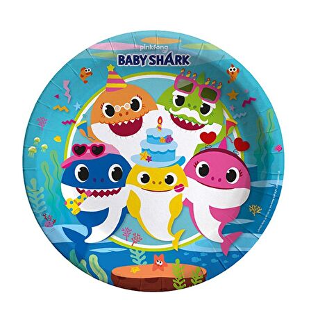 LPB6416 Balonevi, Baby Shark Parti Zamanı 8 adet Kağıt Tabak 23 cm
