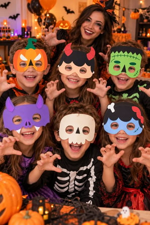 Halloween Cadılar Bayramı 6'lı Karton Yüz Maskesi Seti Çocuk Kostüm Partisi Balkabağı ve İskelet