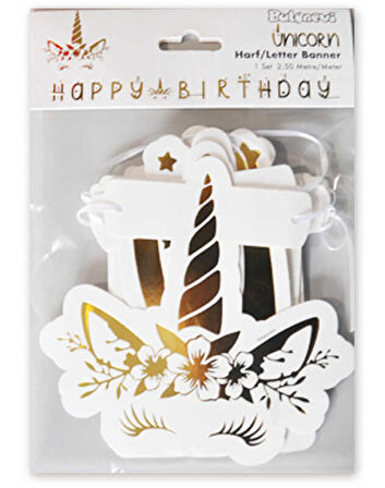 Unicorn Flama Happy Birthday Altin 16x250 Cm