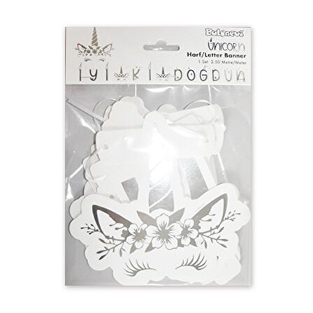 TUN4398 Unicorn Silver, İyi Ki Doğdun Banner 2.5 m