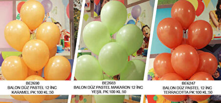 Balon Düz Pastel Makaron 12 İnc Yeşil ( 100 Adet )