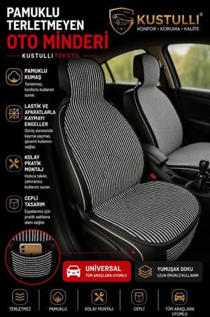 Kustulli 3'lü Pilot Terletmeyen Oto Koltuk Kilim Minder Cepli Model (Siyah/Beyaz)