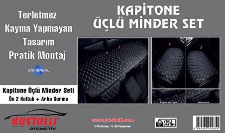 Kustulli Universal 3'lü Terletmez Kaymaz Oto Koltuk Kapitone Minder Siyah/Kırmızı K0635