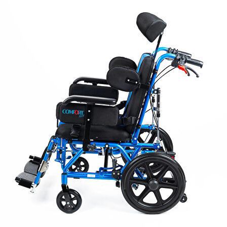 Comfort Plus Yetişkin Tekerlekli Sandalye | Yatarlı ve Tilt Özellikli, Göğüs ve Bacak Destekli, File Kumaş Döşemeli DY01958LBCJ-44 CP