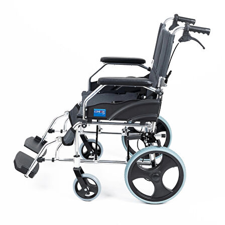 Comfort Plus Transfer Tekerlekli Sandalye Füme | Eloksal Kaplı Alüminyum Şase, Katlanabilir Yapı, Refakatçi Frenli, KY863LABJ-A12