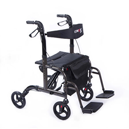 Comfort Plus Rolatör Yürüteç | Lüx Ayak Pedallı, Transfer Sandalyeli Kullanım, Alüminyum Şase DM-9124