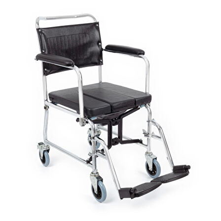 Comfort Plus Tuvaletli Tekerlekli Sandalye | Önden Sürgülü Tuvalet Aparatı, Nikelaj Kaplama KY689U