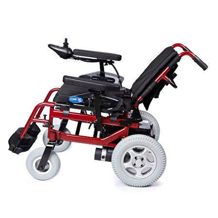 Comfort Plus Akülü Tekerlekli Sandalye Bordo | 340W Motor, Yatarlı Sırt, Katlanabilir Alüminyum Şase, 130 kg Taşıma Kapasiteli Allure