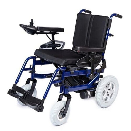 Comfort Plus Akülü Tekerlekli Sandalye Lacivert | 340W Motor, Yatarlı Sırt, Katlanabilir Alüminyum Şase, 130 kg Taşıma Kapasiteli Allure