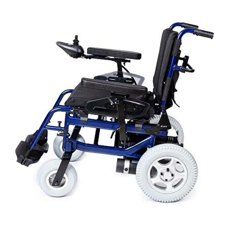 Comfort Plus Akülü Tekerlekli Sandalye Lacivert | 340W Motor, Yatarlı Sırt, Katlanabilir Alüminyum Şase, 130 kg Taşıma Kapasiteli Allure