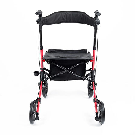 Comfort Plus Rolatör Yürüteç Kırmızı | Alüminyum Gövde, Katlanabilir, Oturmalı, Frenli ve Dolgu Tekerlekli DM-9102