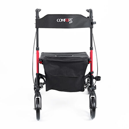 Comfort Plus Rolatör Yürüteç Kırmızı | Alüminyum Gövde, Katlanabilir, Oturmalı, Frenli ve Dolgu Tekerlekli DM-9102