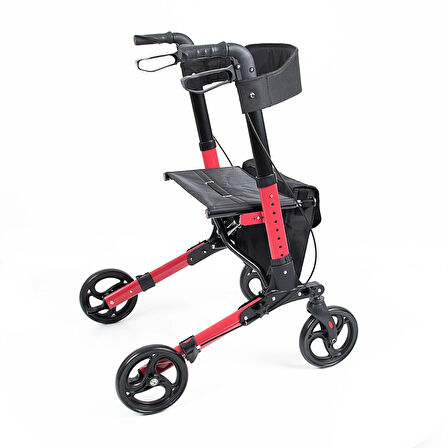 Comfort Plus Rolatör Yürüteç Kırmızı | Alüminyum Gövde, Katlanabilir, Oturmalı, Frenli ve Dolgu Tekerlekli DM-9102