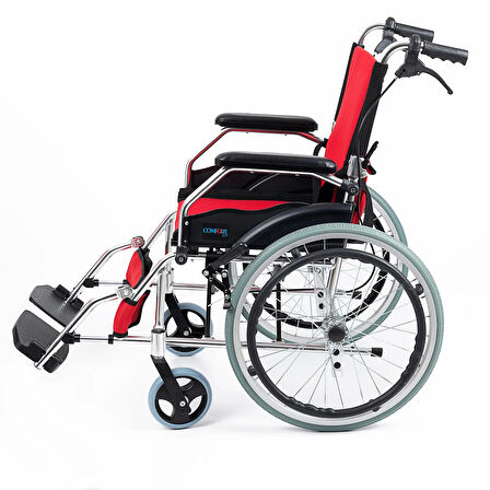 Comfort Plus Tekerlekli Sandalye Kırmızı | Eloksal Kaplı Alüminyum Şase, Katlanabilir Kompakt Yapı, Refakatçi Frenli, KY863LAJ-A20