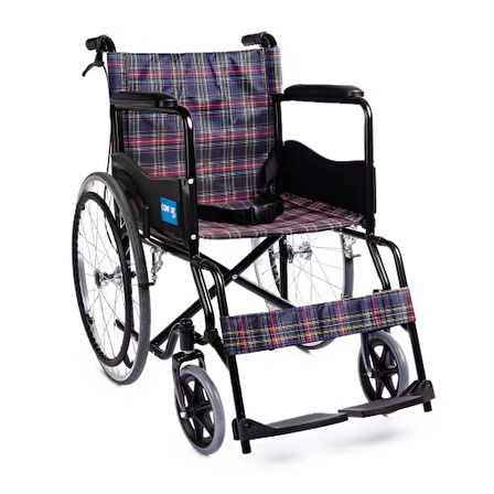 Comfort Plus Tekerlekli Sandalye | Ekose Döşeme, Refakatçi Frenli, Çıkarılabilir Ayaklık, Çelik Gövde KY809BJ