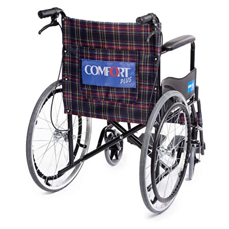 Comfort Plus Tekerlekli Sandalye | Ekose Döşeme, Refakatçi Frenli, Çıkarılabilir Ayaklık, Çelik Gövde KY809BJ