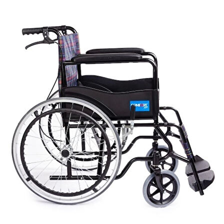 Comfort Plus Tekerlekli Sandalye | Ekose Döşeme, Refakatçi Frenli, Çıkarılabilir Ayaklık, Çelik Gövde KY809BJ