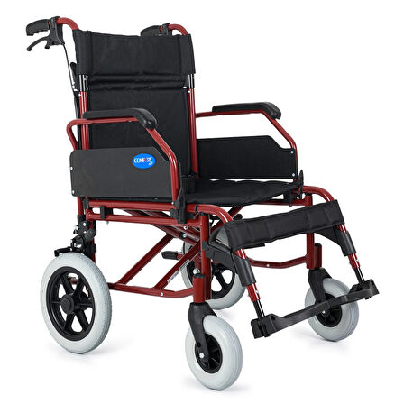 Comfort Plus Transfer Tekerlekli Sandalye Bordo | 50 cm Oturma Genişliği, Alüminyum Gövde, Katlanabilir Sırtlı DM-337